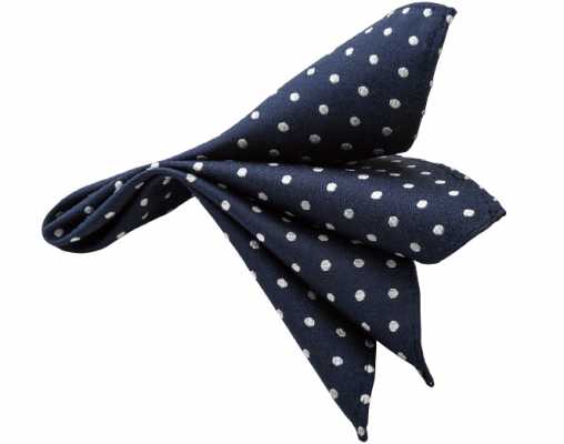 CF-972 In Japan hergestelltes seidenes Einstecktuch, Punktmuster, Marineblau