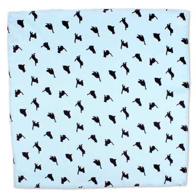 CF-CAT-SB Seiden-Print-Einstecktuch Katzenmotiv Himmelblau