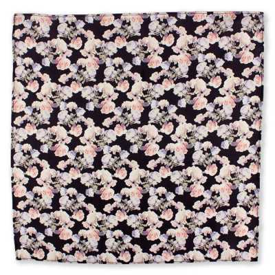 Seiden-Einstecktuch mit Print Rose Schwarz
