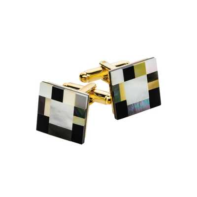 CL-2 Quadratische Manschettenknöpfe Schwarz & Gelbgold