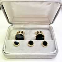 F-1 Formelle Manschetten &amp; Ohrstecker Set Onyx Gold Rund[Formelle Accessoires] Yamamoto(EXCY) Sub-Foto