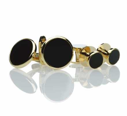 F-1 Formelles Manschettenknopf- und Knopfset Onyx Gold Rund