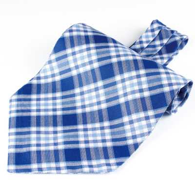 RAS-02 Ascot-Krawatte, blau kariert, aus Ring Heart-Stoff gefertigt