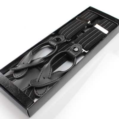 SR-203 Hergestellt in Japan Hosenträger, Y-Form mit Lederriemen, gestreift, Schwarz