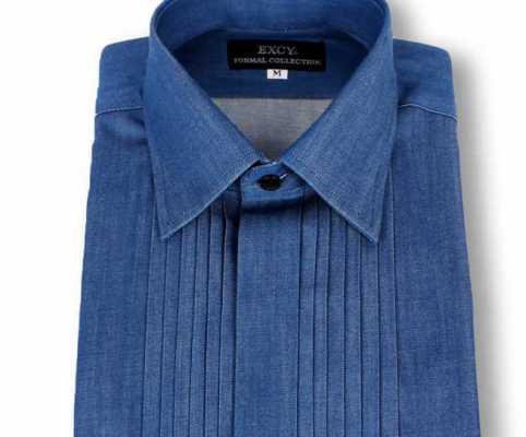ST-508D Pima-Baumwoll-Denimhemd mit weitem Kragen und Falten, super schmal geschnitten