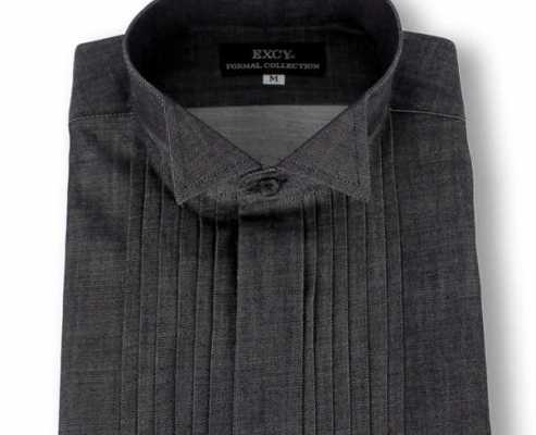 ST-509D Pima-Baumwoll-Denim-Hemd mit Flügelkragen und Falten, Super Slim