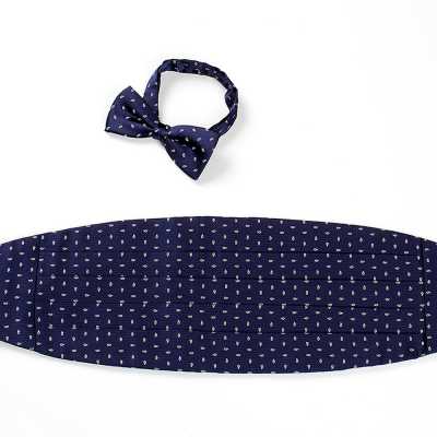 VCM-23 Kummerbund aus VANNERS-Stoff, Paisley-Punkte, Marineblau