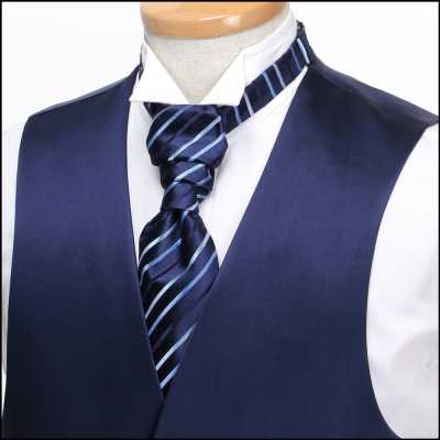 VYT-01 Britische VANNERS Seiden-Ascot-Krawatte (Euro-Krawatte) Streifen Marineblau
