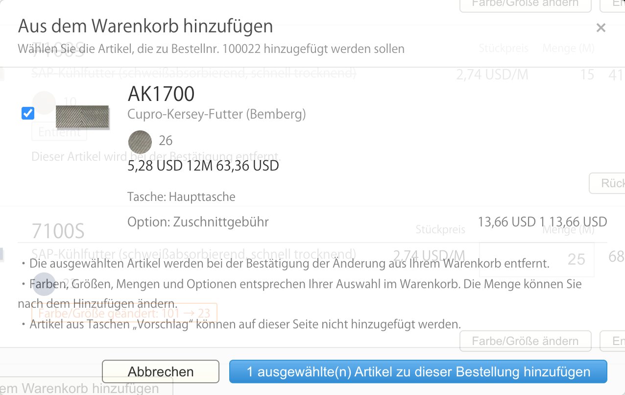 [Neue Funktion] Bestellung im Bestellverlauf ändern (Artikel hinzufügen, Menge und Farbe ändern)